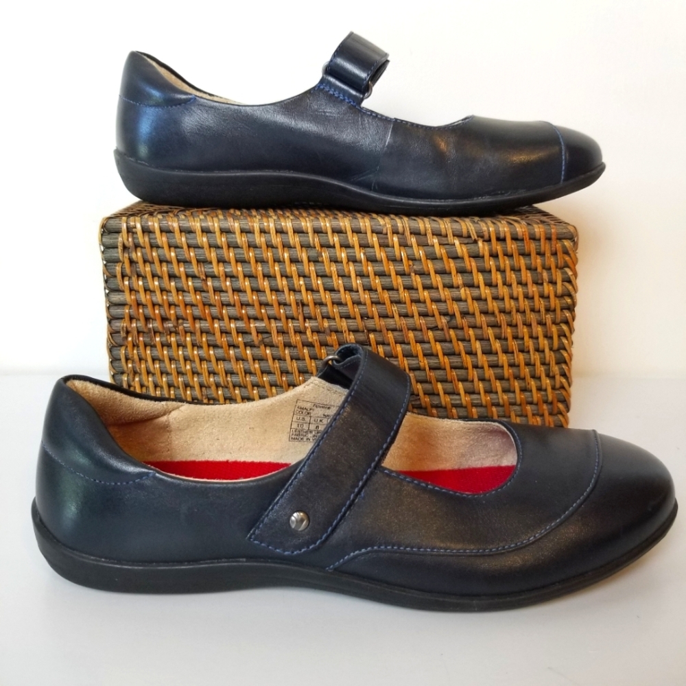 Revere Amalfi Leather Navy Mary Jane Comfort Orthotic Shoes